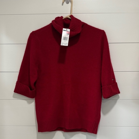 NWT Tommy Hilfiger Rabbit Lambs Wool Red Turtleneck Sweater Half Sleeve Large - Picture 1 of 6